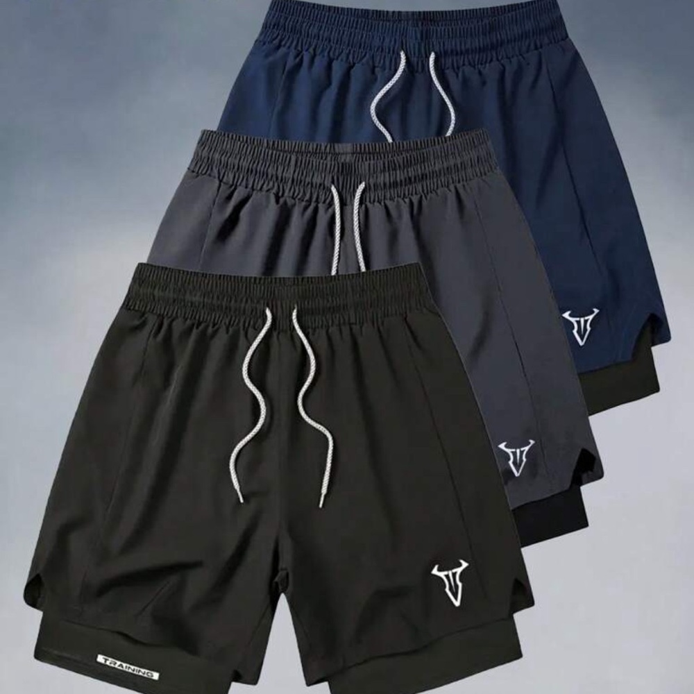 Men's Quick Dry Breathable Sport Shorts, 2 In 1 Casual Fitness Running Shorts